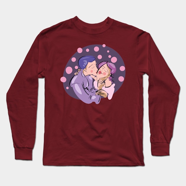 Lovers kissing Long Sleeve T-Shirt by florista_designs